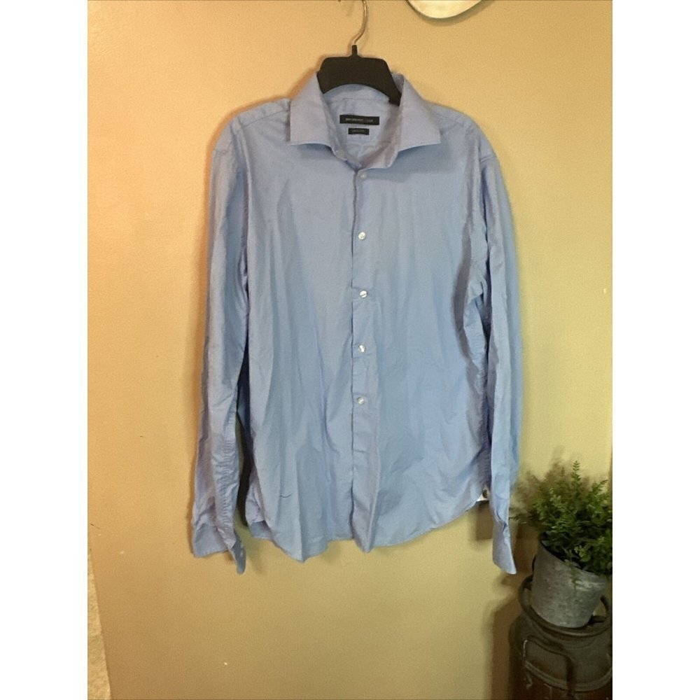 John Varvatos Mens Dress Shirt 16/36/37 Reg Fit A24 Blue Long Sleeve Button